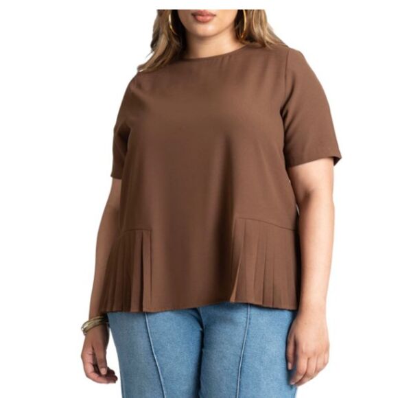 Eloquii Pleated Hem Top Size 20 in Potting Soil* - Picture 1 of 7